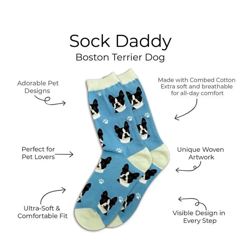 E&S PETS Boston Terrier Sock Daddy, Light Blue, one size New with tags